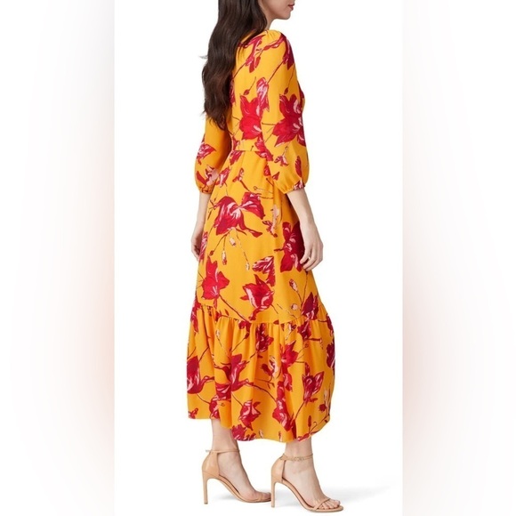 Color Me Courtney Eleanor Yellow Wrap With Pink Flowers Floral Dress Size Small - Picture 4 of 15